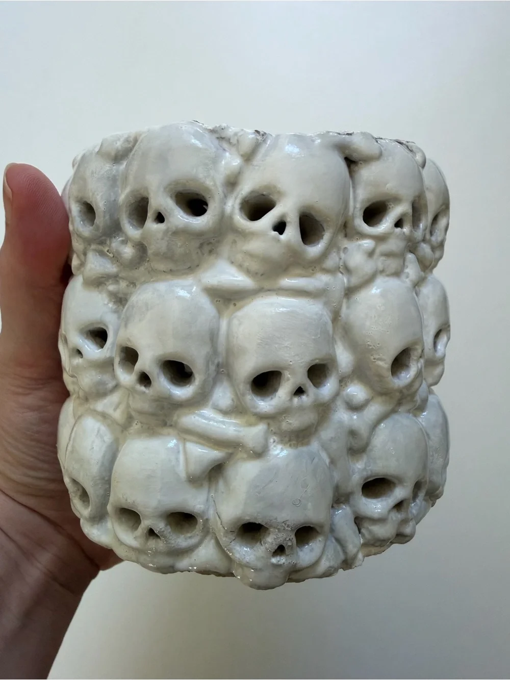 POTTERY BARN Skulls Bone Yard Skeleton Hurricane Votive Candle Holder RETIRED